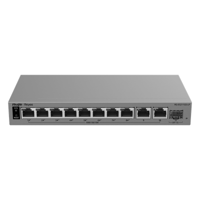 Switch Layer 2 Smart Cloud-Managed / 11 Puertos Gigabit / 8 Puertos PoE+ 70 W / 1 Puerto SFP Uplink / Protección 6 kV / Fanless | RG-ES211GS-LP