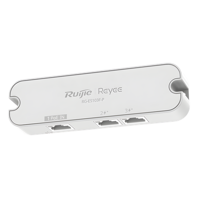 Switch No Administrable PoE-In / 2 Puertos PoE+ 10/100 Mbps / 1 Puerto PoE-In 10/100 Mbps / Presupuesto PoE 30 W / Switching 0.6 Gbps / Protección 4 kV / Sin Ventilador | RG-ES103F-P