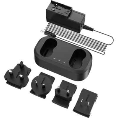 Cargador de Baterías Dual / Carga Simultánea de 2 Baterías / Entrada AC 100~240 V / Salida DC 20 V / Indicador LED Triple / 4 Adaptadores Internacionales | HM-20322ZC