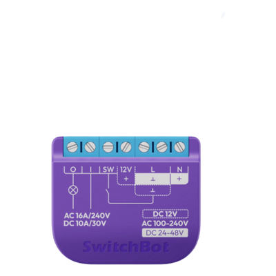 Relé Switch Inteligente para Garaje / WiFi + BLE / Matter / Entrada 12-48V CC o 100-240V CA / Salida 30V 10A / 42 x 36 x 16 mm (1.7 x 1.4 x 0.6 in) | SWITCHBOTRELSWGD