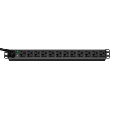 PDU ES2P Básico para Distribución de Energía, Enchufe de Entrada NEMA 5-15P, Con 12 Contactos NEMA 5-20R, Instalación Horizontal de 19in, 1UR, 15 Amp, 120 Vca | E12B02M