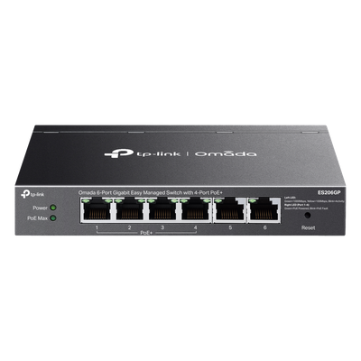 Switch Gigabit / 6 Puertos / 4 PoE+ 65W / Gestión Cloud SDN / Fanless / Alcance PoE 250 m (820.2 ft) / QoS y VLAN | ES206GP
