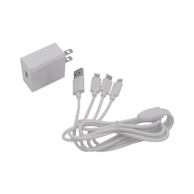 Cargador de pared USB de 5 Vcc 2A / Multi-puertos / USB-C / Micro USB / Tipo C / Lightning (iPhone) / Extensión de cable 1.2 metros | PL52C