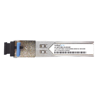 Transceptor Óptico SFP Bidireccional / 1.25 Gbps / Monomodo 1310/1550 nm / Alcance 20 km (12.4 mi) / Conector SC/UPC Simplex / DDM / 2 Piezas | LP-SFP-BD-1G-20-SC