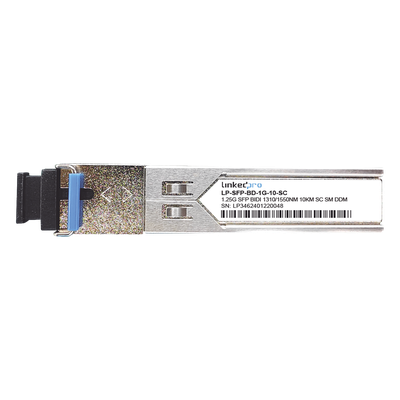 Transceptor SFP Bidireccional / 1.25 Gbps / Monomodo 10 km (6.2 mi) / 1310 & 1550 nm / Conector SC/UPC Simplex / Hot-Pluggable / DDM / 2 Piezas | LP-SFP-BD-1G-10-SC