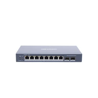 Switch Gigabit PoE+ / Administrable / 8 Puertos Gigabit PoE+ / 2 Puertos SFP / Configuración Nube Hik-Partner Pro / Modo Extendido hasta 300 Metros / 110 W | DS-3E1510P-SI