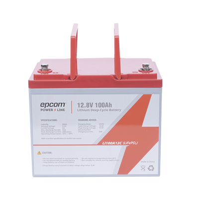 Batería de Litio Ciclo Profundo, 12.8 Vcc 100Ah (LiFePO4 de Celdas Cilíndricas) Válvula de Alivio, Solar, Marina, Máximo 100 A de Descarga | LI100A12CV