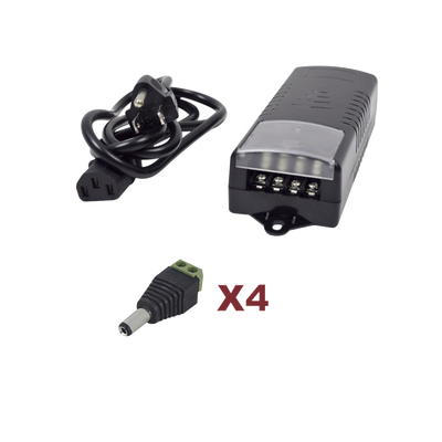 Kit con fuente EPCOM con salida de 12 Vcc a 5 Amper con 4 salidas / Incluye conectores JR52 | K2-PS12DC4C