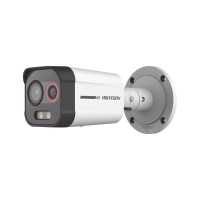 Cámara Bala IP Térmica y Óptica Biespectral / Análisis de Video (VCA) para Protección Perimetral / Clasifica Vehículo/Humano / Térmica 96 x 72 / Óptica 4 MP ColorVu / IP67 / Audio y Alarma Visual | DS-2TD2608-2/QA