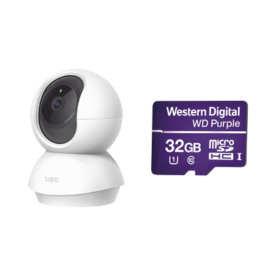 Kit de Cámara IP Wi-Fi / Incluye 1 Pieza Modelo TAPOC200 / 2 Megapixel / Audio Doble Vía /  Utiliza La App Tapo / 1 Memoria Micro SD Modelo  Mod WD32MSD | TAPOC200/WD32
