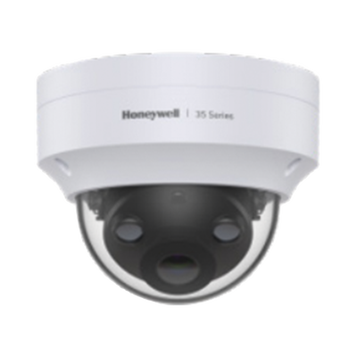 Domo IP 5 Megapíxeles / Lente 2.8 mm / 40 mts IR / Ultra Baja Iluminación /  NDAA / ONVIF / IP67 / IK10 / IA (Filtro de Humanos y Vehiculos) / Conteo de Personas / Merodeo / H.265 / PoE / Alarmas I/O / Serie 35 / Honeywell Security | HC35W45R3