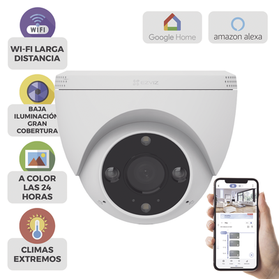 Domo IP 3 Megapíxel (2K) / Wi-Fi / Sirena y Estrobo /Audio de Dos Vías / Detección Humana y Vehiculo / Notificación Push / Audios Personalizables / Ranura Para Memoria hasta 512GB / Uso en Exterior IP67 | CS-H4