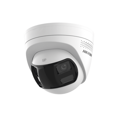 [PROTECCIÓN ACTIVA] Turret IP 6Megapixel / 2 Lentes de 2.8 mm (Imagen Panorámica 180°) / 30 mts IR / Exterior IP67 / Luz Intermitente y Alerta de Audio / Audio Bidireccional / ACUSENSE / WDR 120 dB / Micro SD | DS-2CD1363G2P-LIUF/SL