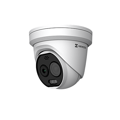 HIKMICRO Turret IP Bi-Espectral (Térmica + Óptica)/ 160 X 120 (1.8 mm) + 5 MP (2 mm) / Detección Temperatura -20°C a 150°C / Alarma Incendio y Fumar / VCA 3.0 (Vehículos 60 Mts + Humanos 20 Mts) / IP67 / Dual Light / Po | HM-TD1218-2/G0/T1A