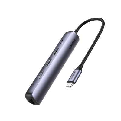 HUB USB-C (Docking Station) 5 en 1 | Ultra Delgado | 2 USB-A 3.1 a (5 Gbps) | HDMI 4K@60Hz | RJ45 (Gigabit Ethernet) | USB-C PD Carga Rápida 100W | Soporta OTG | Chips Inteligentes | Pequeño y Ligero | Caja de Aluminio. | 10919