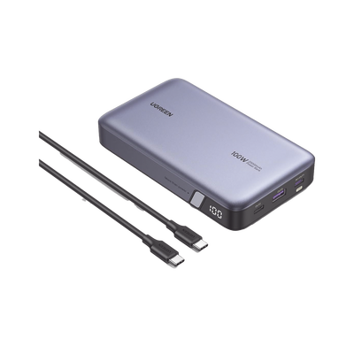 Power Bank de 20000mAh | 3 Salidas 100W Max. | USB-A + 2 USB-C | PD 3.0 | QC3.0 | FCP | SCP | Pantalla Inteligente | Carcasa Ignifuga | Color Gris | Incluye Cable USB de 50cm | Carga tu Laptop de Manera Segura. | 25188