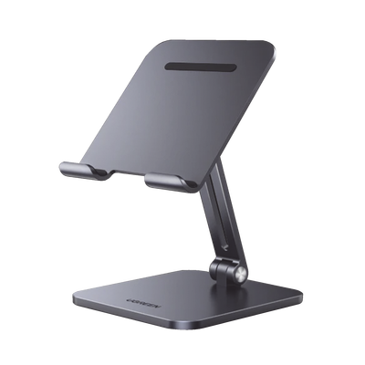 Soporte de Aluminio para IPad & Tablet | Plegable |Angulo Ajustable de 180° y 270° | Base Antideslizante | Protección  de Silicona | Amplia Compatibilidad con dispositivos de 7.9'' a 12.9'' | Aluminio Solido | Color Gris | 40393