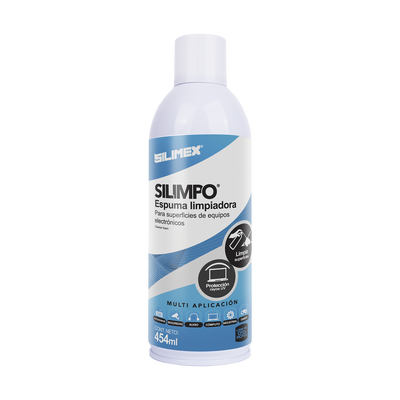 Espuma Limpiadora para Todo Tipo de Superficies Plásticas y Metálicas de Sistemas de Vídeo, Audio, Telefonía y Equipo de Cómputo, Contiene Protectores de Rayos UV, 454 ml | SILIMPO