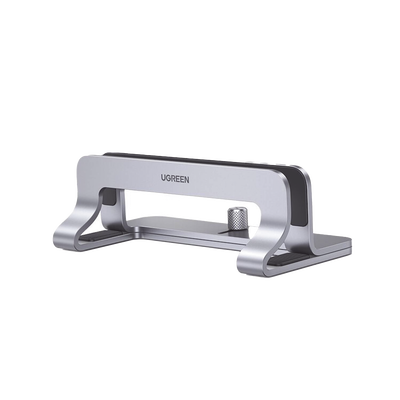 Soporte Vertical para Laptop / Adecuado para escritorio / Anchura Ajustable (12-26mm) / Amplia compatibilidad / Anti-Arañazos / Anti-Deslizante /Ajustable Mediante Tornillos / Color Plata / Aluminio + Silicona | 20471