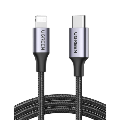 Cable USB-C a Lightning | 2 Metros (6.56 Pies) | Certificado MFi | Carga Rápida 60W | 480 Mbps | Conector C94 | Adecuado para iPhone, iPad y iPod | Protección Integrada | Caja de Aluminio | Nylon Trenzado | Color Negro | 60761