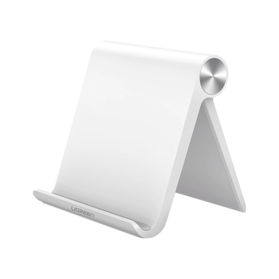 Soporte de Escritorio para Tablet /  Ajustable de 0° a 100° / Goma Antiarañazos / Antideslizante / Amplia Compatibilidad con dispositivos de 4'' a 13'' / Plegable / ABS / Color Blanco | 30485