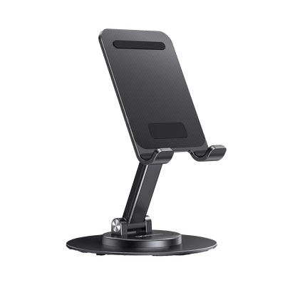 Soporte para Teléfono Celular Giratorio | 360° de Rotación | Angulo Ajustable | Altura Ajustable 17-20cm  | Antideslizante | Ejes Giratorios de Alta Precisión| Plegable | Aluminio | Color Gris | 35152