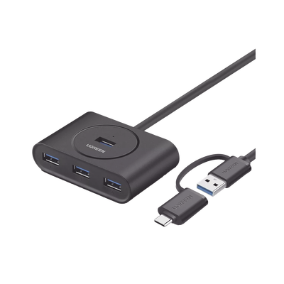 HUB USB-A y C 3.0 4 en 1 | Con Conector USB-C y USB-A | 4 Puertos USB-A 3.0 (5Gbps) | Cable de 25cm | Indicador Led | Ideal para Transferencia de Datos | Entrada Micro USB para alimentar equipos de mayor consumo. | 40850
