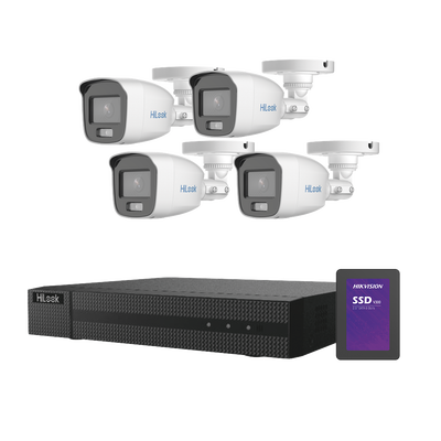 Kit TurboHD 1080p + SSD 1 TB / DVR 4 Canales / 4 Cámaras Bala ColorVu con Micrófono Integrado / Fuente de Poder / Accesorios de Instalación | HL-1080-CV/A/1TB