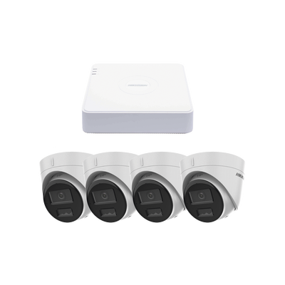 Kit IP 1080p (2 Megapixel) / NVR de 4 Canales con 4 Puertos PoE / 4 Cámaras IP Turret con Micrófono Integrado / ColorVu y ACUSENSE Lite | KIPCV2M/4T