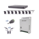 KIT TurboHD 1080p / DVR 8 Canales / 8 Cámaras Bala (exterior 2.8 mm) / Transceptores / Conectores / Fuente de Poder Profesional hasta 15 Vcc para Larga Distancias | KEVTX8T8BW