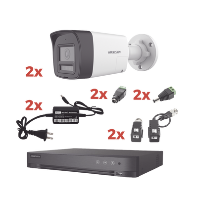 Kit Audio Bidireccional TurboHD 1080p / DVR 4 Canales / 2 Cámaras Bala (Exterior) con Bocina y Microfóno Integrado / 2 Fuentes de Poder / Accesorios | KH-1080P-2B-TWA