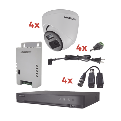 Kit Audio Bidireccional TurboHD 1080p / DVR 4 Canales / 4 Cámaras Eyeball (Exterior) con Bocina y Microfóno Integrado / 1 Fuente de Poder / Accesorios | KH-1080P-4E-TWA
