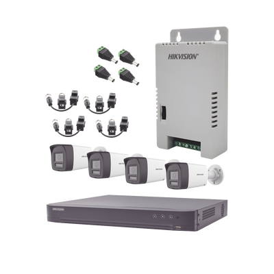 Kit Audio Bidireccional TurboHD 4K-3K / DVR 4 Canales 4K / 4 Cámaras Bala (Exterior) con Bocina y Microfóno Integrado 3K / 1 Fuentes de Poder / Accesorios | KH-4K-4B-TWA