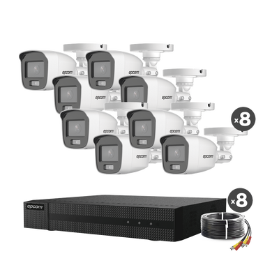 Kit TurboHD 1080p / DVR 8 Canales / 8 Cámaras Bala ColorVu con Microfono Integrado / Fuente de Poder / Accesorios de Instalación | B8-KIT8-CV/A