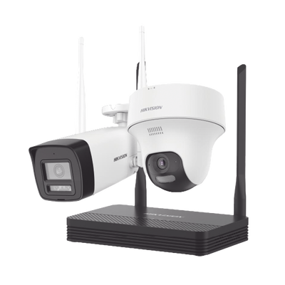 Kit IP Inalámbrico 4 Megapixel / NVS 4 Canales / 1 Cámara Bala Exterior + 1 Cámara Turret Interior con Lente 2.8 mm y Dual Light / Audio Bidireccional (Micrófono y Bocina) / Soporta Micro SD de 512 GB | NKS424W02H