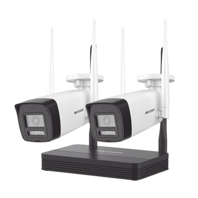 Kit IP Inalámbrico 4 Megapixel / NVS 4 Canales / 2 Cámaras Bala para Exterior con Lente 2.8 mm y Dual Light (30 mts IR + 30 mts Luz Blanca) / Audio Bidireccional (Micrófono y Bocina) / Soporta Micro SD de 512 GB | NKS424W0H