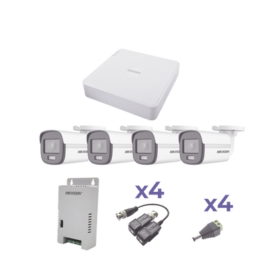 KIT COLORVU TURBOHD 1080p Lite / DVR 4 Canales / 4 Cámaras Bala (exterior 2.8 mm) / Transceptores / Conectores / Fuente de Poder Profesional | KESTXLT4BC