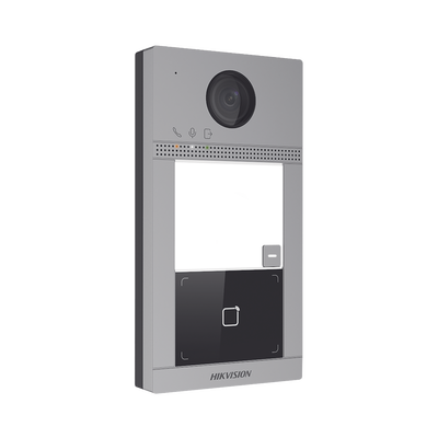 Videoportero IP 2 Megapixel / Llamada y Apertura Remota desde App Hik-Connect / PoE / Exterior IP65 + Antivandalico IK08 / 1 Departamento / Apertura con Tarjeta / Soporta 2 Puertas y hasta 6 Monitores | DS-KV8113-WME1(C)