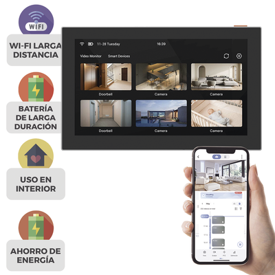 Pantalla Inalámbrica / Con Batería Recargable 4600mAh / Wi-Fi / Ideal Para Escritorio o Pared  / Vista en Vivo de Cámaras EZVIZ / Compatible con Videoportero CS-HP7  para ver Cámara y Apertura Remota  / Audio de Dos Vías | CS-SD7