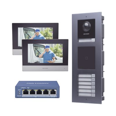 KIT de Videoportero IP para 7 DEPARTAMENTOS con llamada a App de Smartphone y Lector de Tarjetas EM / 2da Generación (Modular) / Montaje para EMPOTRAR incluido | DSKIS-MULTI-7AP