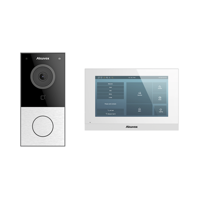 Kit de Videoportero Akuvox WIFI/ Monitor Linux de 7 Pulgadas/ 100% en la Nube / POE / Bluetooth / NFC / Lector de Tarjetas MIFARE / ONVIF / IP65 / Cámara 2 MP / Botón con Iluminación / Control de 1 Puerta / Entradas de Alarma | KITAKUVOXWIFI
