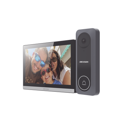 Kit de Videoportero Hibrido TurboHD con Pantalla LCD touch de 7" Wi-Fi / Frente de Calle para Exterior de Policarbonato / 720p (1 Megapíxel )130° de Visión (Gran Angular) / Llamada a App Hik-Connect | DS-KIS312-P
