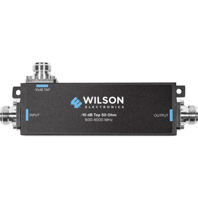 Separador TAP -10 dB con rango de frecuencia de 575 a 6000 MHz. Ideal para separar las antenas a diferentes longitudes de cable coaxial. 50 Ohm. Conectores N Hembra. | 859-119