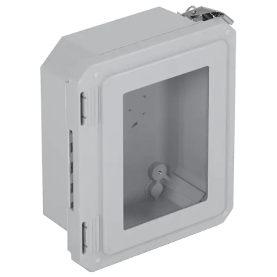 Caja Impermeable De Fibra De Vidrio, 8.77" (22.27cm) Alto x 6.77" (17.19cm) Ancho x 4.06" (10.31cm), Con Ventanilla, Listado UL/cUL, Hecho En EE.UU, Serie EnviroArmour® | EF080604-W