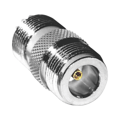 Adaptador en Línea de Conector N Hembra a UHF Hembra (SO-239), Plata/ Oro/ Teflón. | RFN-1034-1