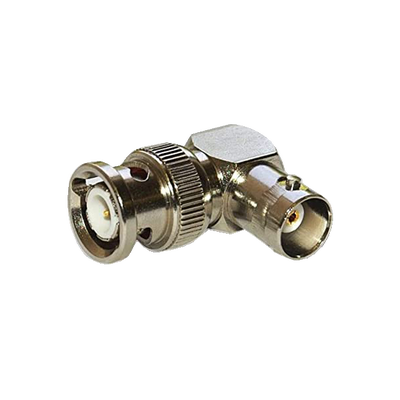 Adaptador en Ángulo Recto, de Conector BNC Macho a BNC Hembra, 50 Ohm (Monitor), Níquel/ Plata/ Teflón. | RFB-1132