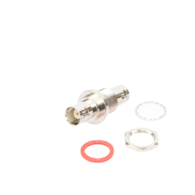 Adaptador Doble BNC Hembra para Chasis, Hermético y de Montaje en D-Plano, Níquel/ Oro/ Delrin. | RFB-1135