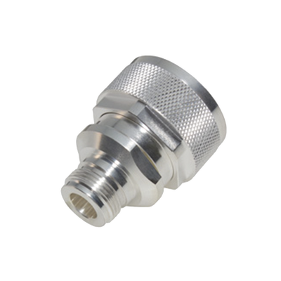 Adaptador en Línea de Conector DIN 7-16 Macho a N Hembra, Plata/ Plata/ Teflón. | RFD-1671-2