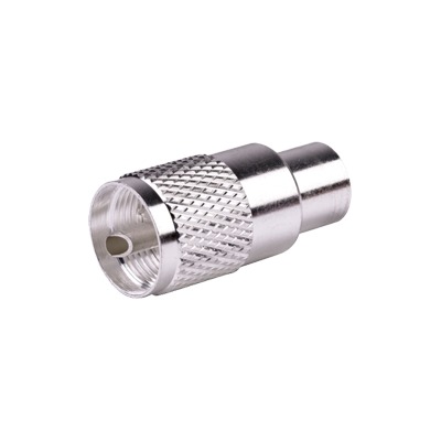 Conector UHF Macho (PL-259) para cables LP-400, RG-8/U, RG-8U-SYS, 8237, 8267, 8268, 9913, CTN-400, 7810, 8214, 7810A, RFLASH-1113, LMR-400, Plata (Concha-Níquel)/ Plata/ D.A.P. (Fibra Sintética) | RFU-500