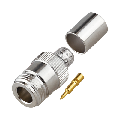 Conector N Hembra Inverso de Anillo Plegable para Cables 9913, RG-8/U, LMR-400, Grupo I, Níquel/ Oro/ Teflón. | RP-1028-I